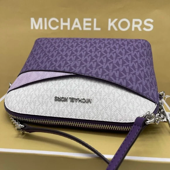 MICHAEL KORS Jet Set Travel Color-Block Signature Logo Crossbody BagDark Purple